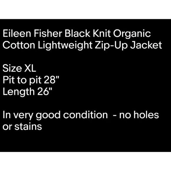 Eileen Fisher Black Knit Organic Cotton Lightweight Oversize Zip-Up Jacket Sz XL - Picture 7 of 7